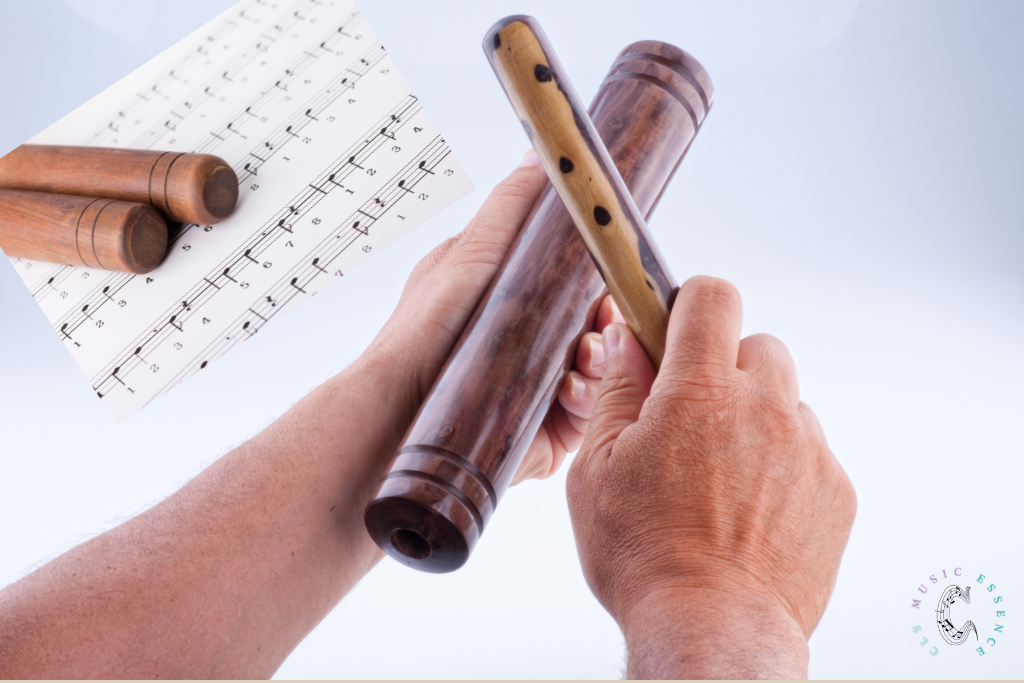 A picture of someone playing claves.