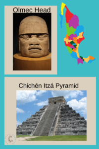 history of mexico music showing olmec heads and pyramid