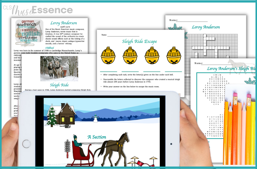 Leroy Anderson's sleigh ride music worksheets, bio, listening map and activities.