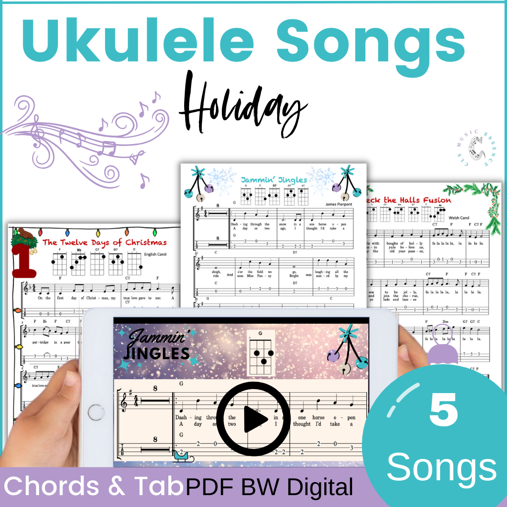 Christmas songs on ukulele to teach in the music classroom.