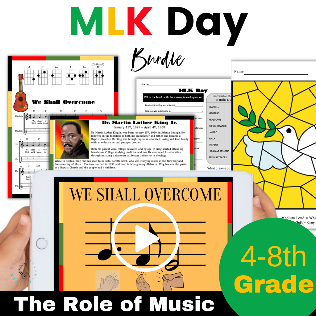 Coloring page, music video and lesson plan for teaching MLK Day music history