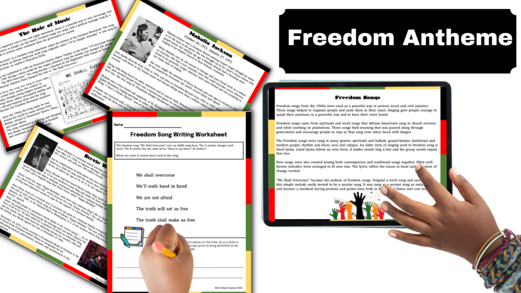 Worksheet and history pages for teaching music for MLK Day.