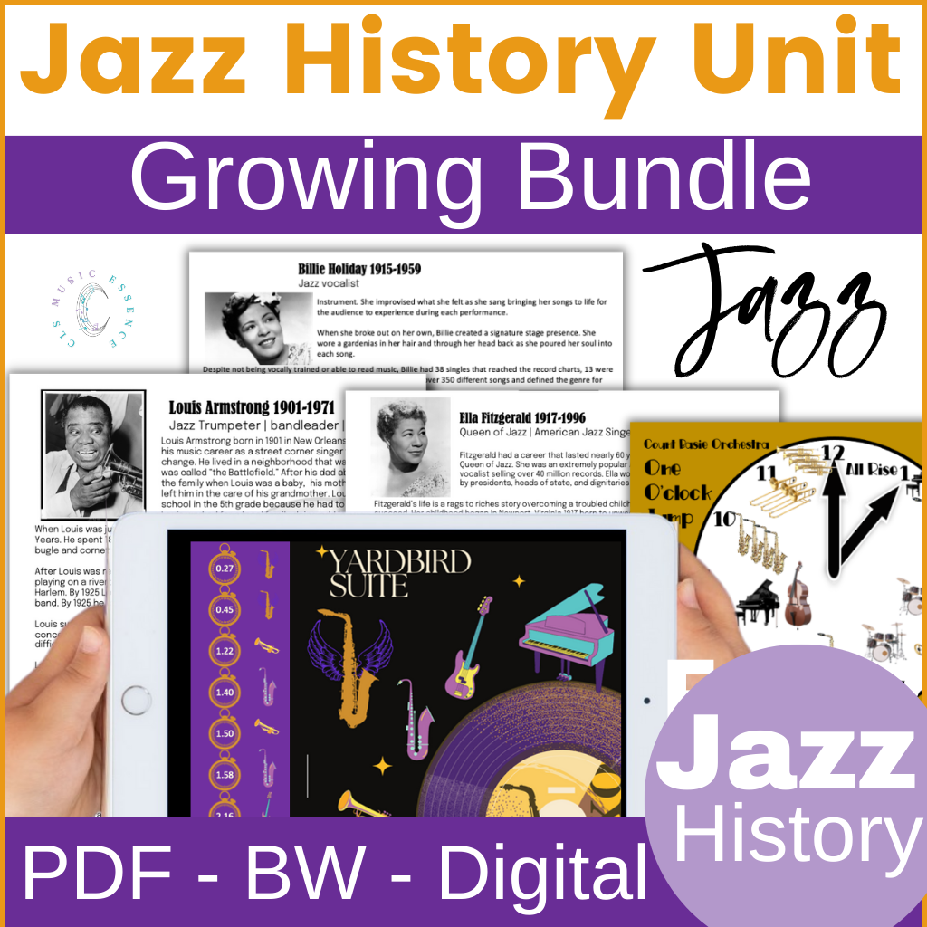 Jazz music history month unit to use in the music classroom.