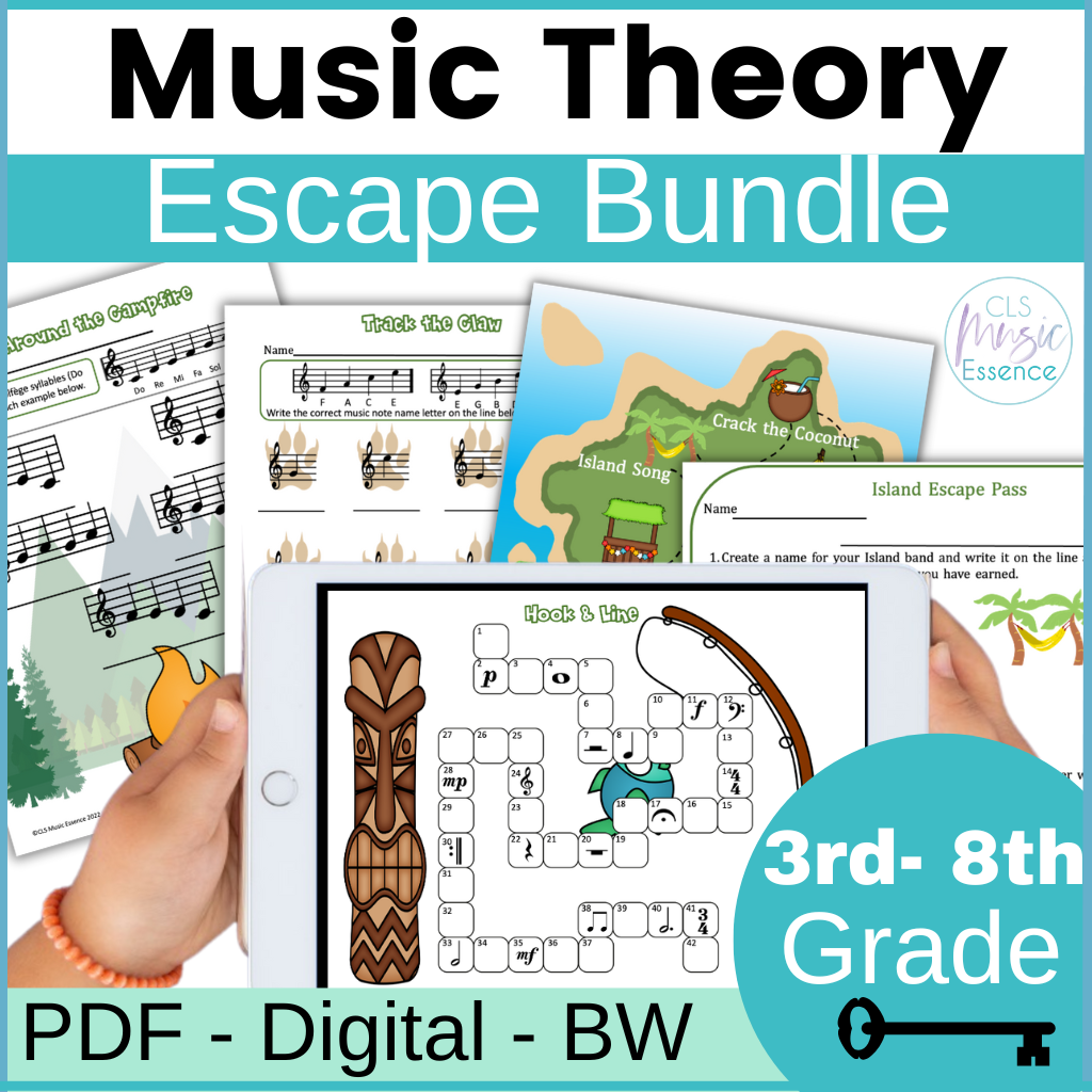 Music resource for teaching music theory in an escape room format.
