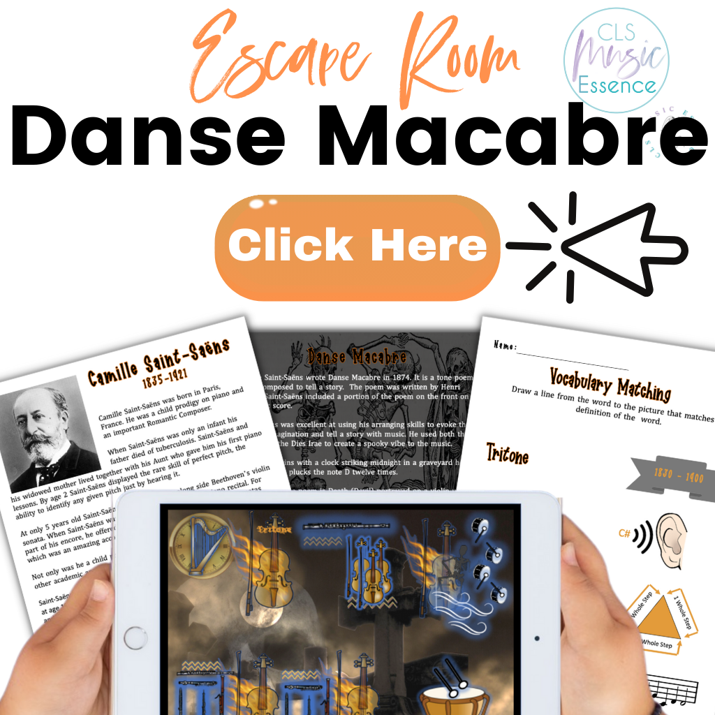 picture from a music lesson plan for a music escape room to teach about Danse Macabre