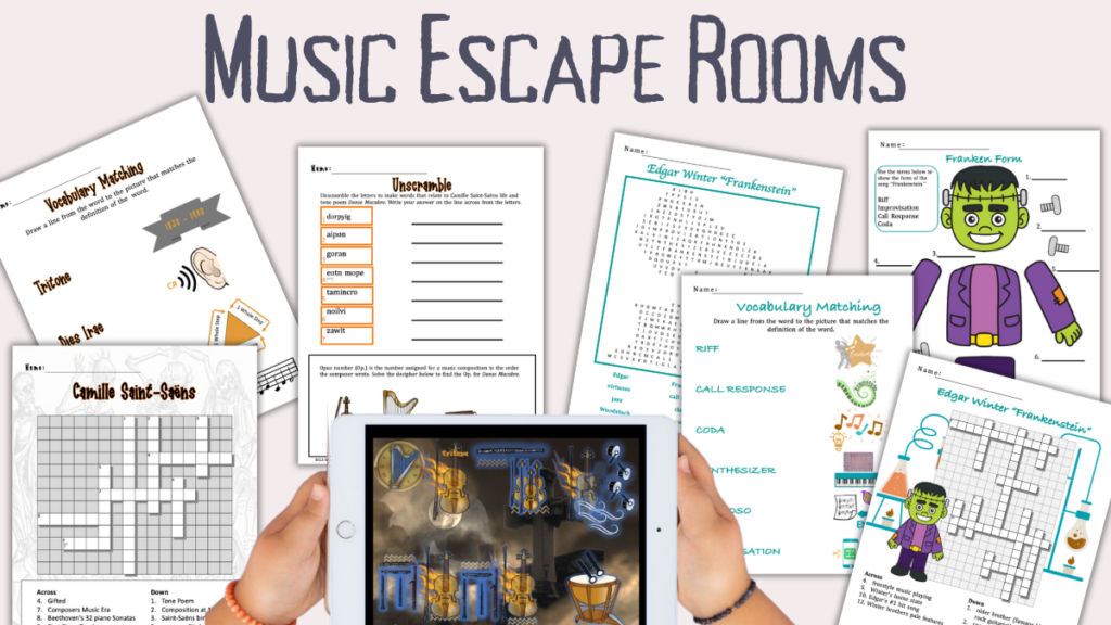 music escape room music worksheet tasks to complete.