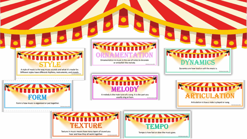 carnival of the animals posters for music elements with a carnival curtain banner